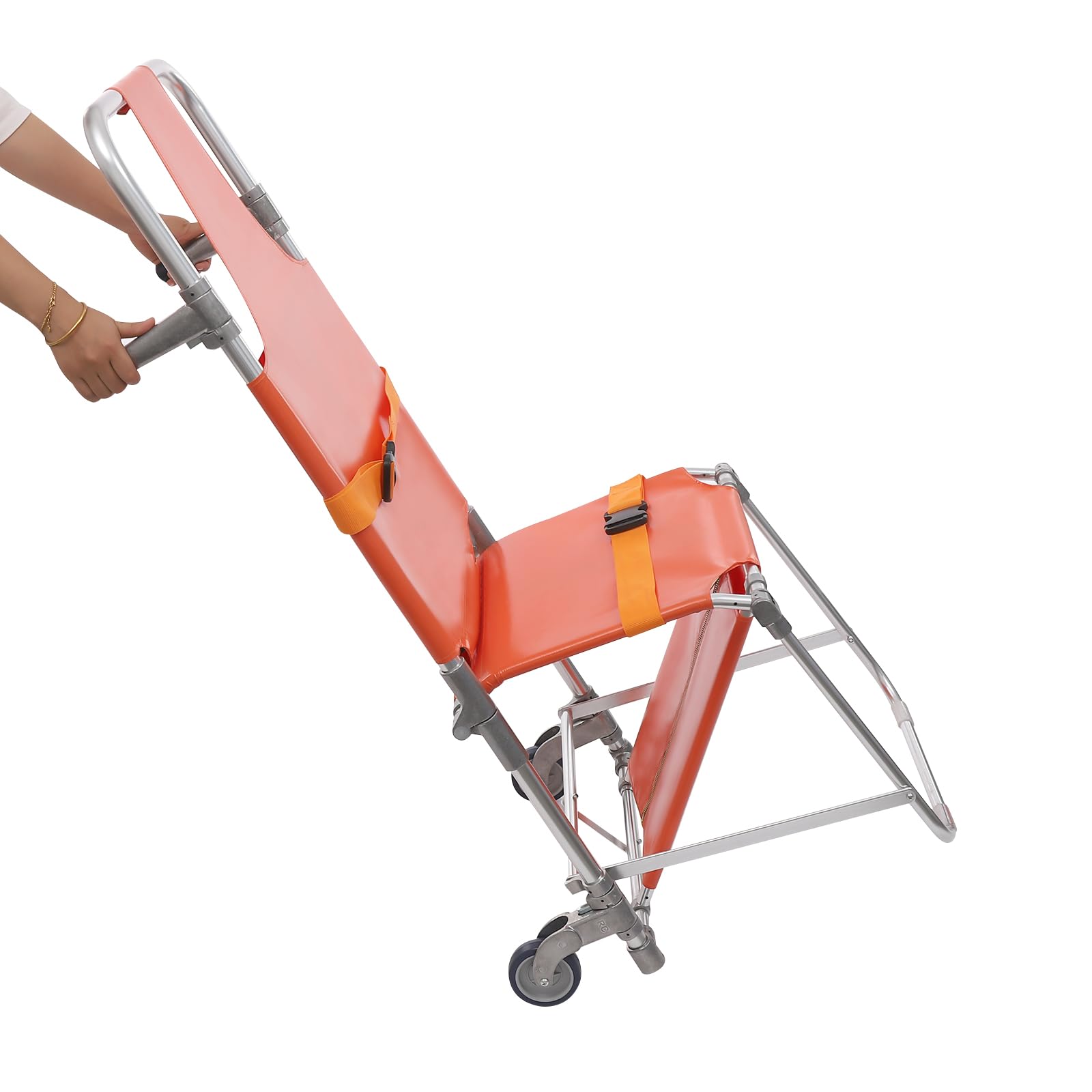 Silla de escalera plegable para personas mayores con cinturones de seguridad, máx. 159 kg, silla de ruedas plegable, ligero elevador de escaleras, aleación de aluminio con 2 ruedas, escalera de