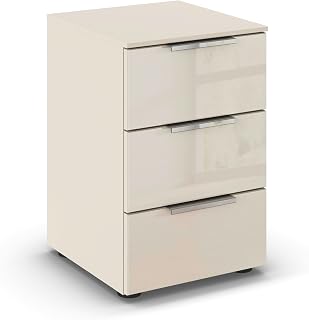 Rauch Möbel Flipp, Nachttisch für Schlafzimmer, Kinderzimmer, Wohnzimmer, Jugendzimmer, Flur, Garderobe, 3 Schubladen, mit Softclose-Funktion, Farbe Glas Beige, Breite 40 cm