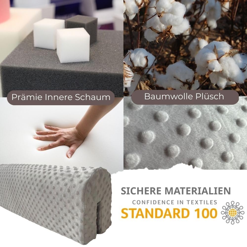 Wonder Space Bettkantenschutz für Kinderbetten, Bettgitter Polsterung Stoßstange - Anti-Kollision | Erhöhte Höhe | Sturzprävention, Einfache Installation Sicherheit Universelle Passform (Grau, 90cm)