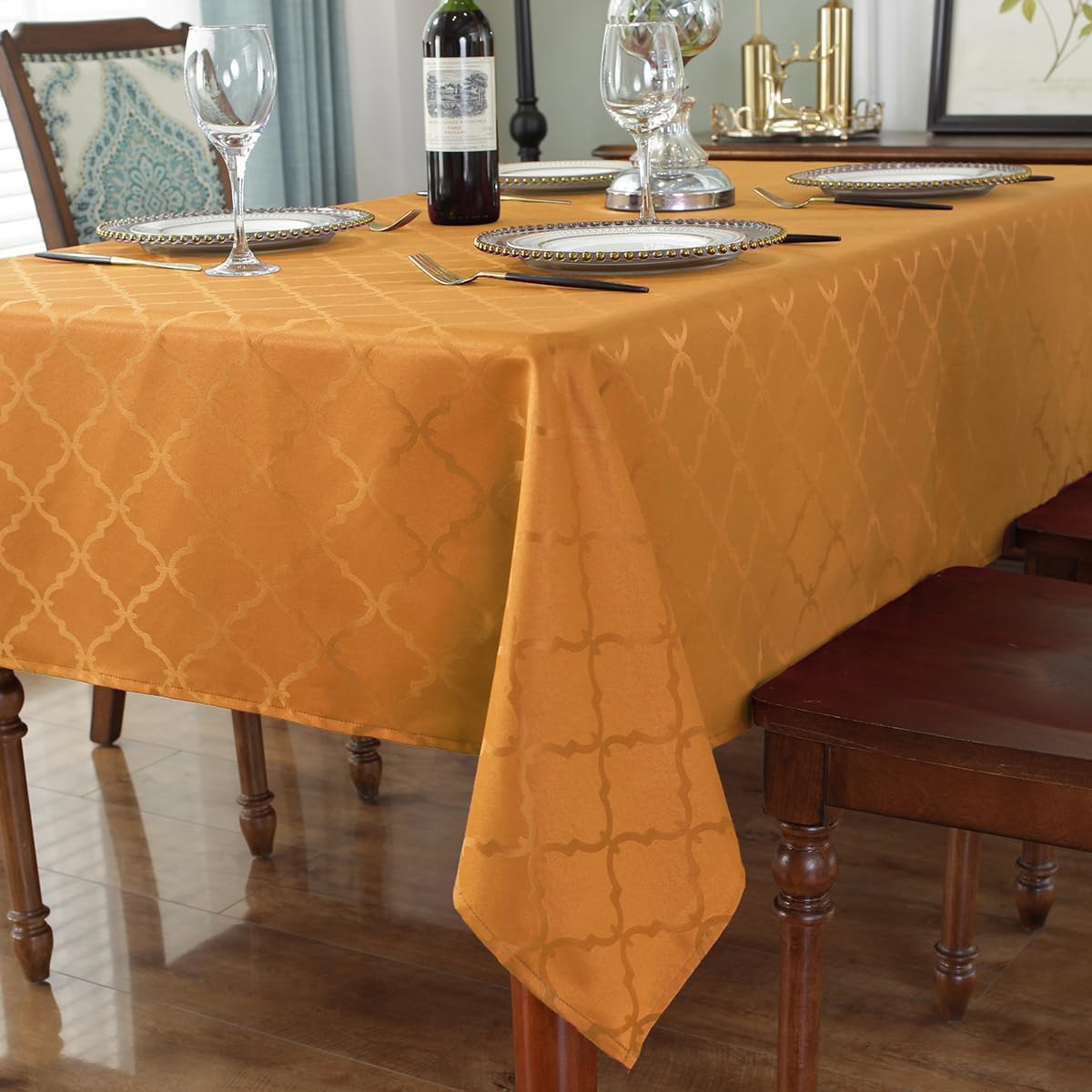 SASTYBALE Fall Tablecloth Floral Jacquard Polyester Table Cloth Spill Proof Wrinkle Resistant Table Cover for Harvest, Thanksgiving Decoration(Square,52"x 52"(4-6 Seats,Amber) A-amber Square, 52" x 52" (2-4 Seats)