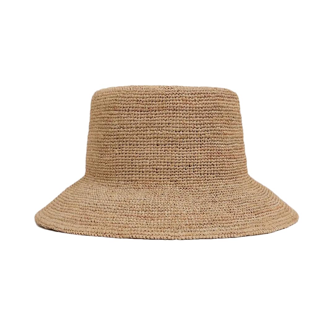 Women’S Raffia Straw Hat Wide Brim Bucket Design Foldable Flat Top Casual Vacation Beach