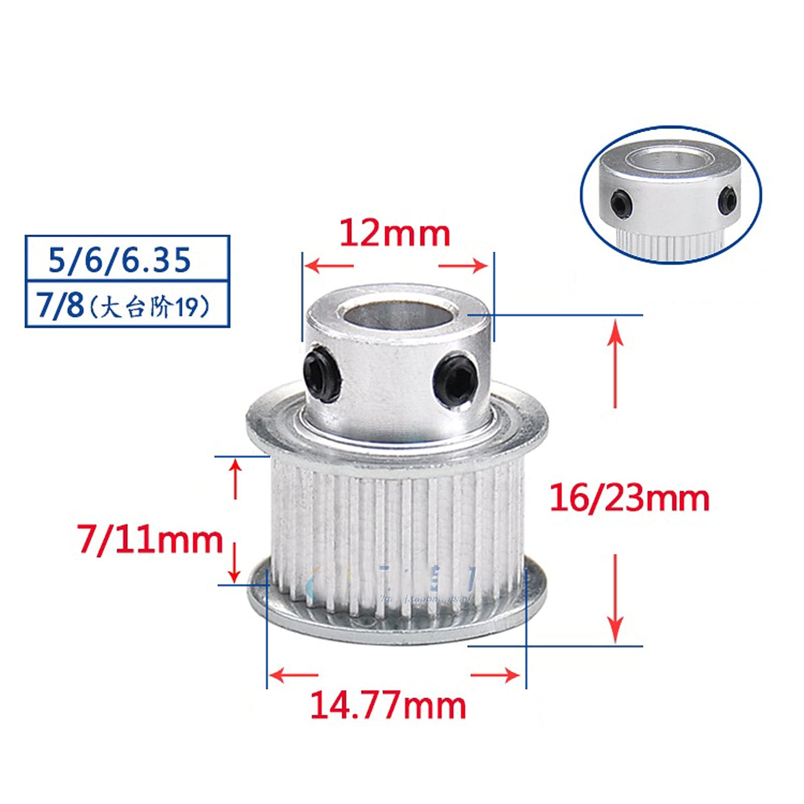 Timing Pulley BF Type 24 Teeth 2GT Timing Pulley Bore 5/6/7/8mm for 2GT Belt Used in Linear Pulley 24Teeth 24T (NO.1318)(Belt Width 9mm,Bore 8mm)