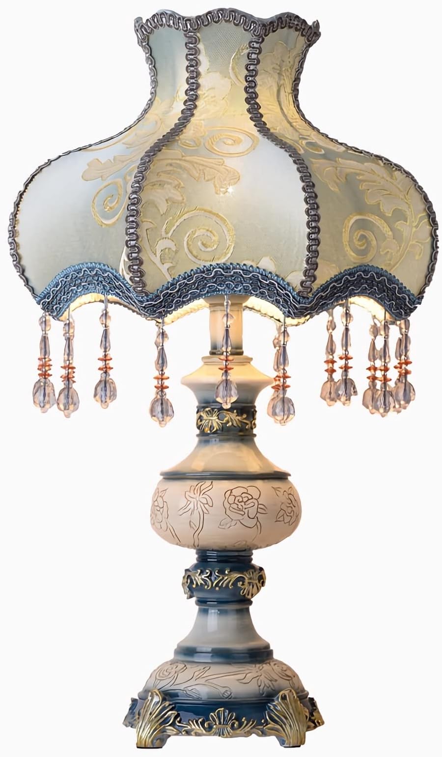 PURESILKS Classical Tiffany European Style Table Lamp Fabric Drum Shade