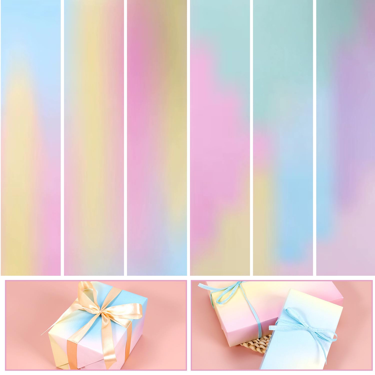 Birthday Wrapping Paper Set, 12 Sheets Rainbow Gradient Colour Gift Wrapping Paper With 2 Roll Satin Ribbon, 50 X 70CM Birthday Gift Wrap For Party - View #11