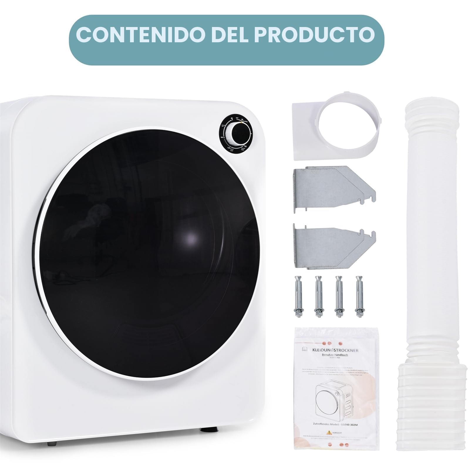 Sweiko Secadora de 3 kg, secadora de aire de 830 W, secador de acero inoxidable, filtro triple, 5 programas, protección contra sobrecalentamiento, se puede montar en la pared, para pequeños