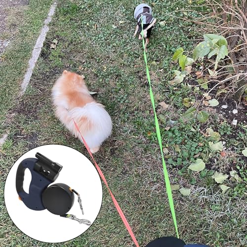 Doppelte Einziehbare Hundeleine für 2 Hunde - 3M Flexible Doppelleine Mit LED Licht - Ausziehbare Leine für Kleine und Mittelgroße Hunde