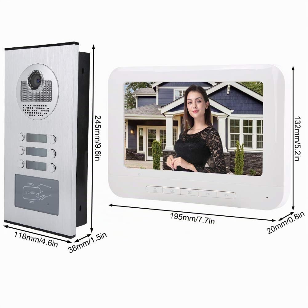 di Videocitofono per 5 Appartamenti, Videocitofono con Visione Notturna IR CUT da 7 Pollici, Videocitofono Antipioggia Citofono di Controllo Accessi per Villa(Spina UE 100‑240