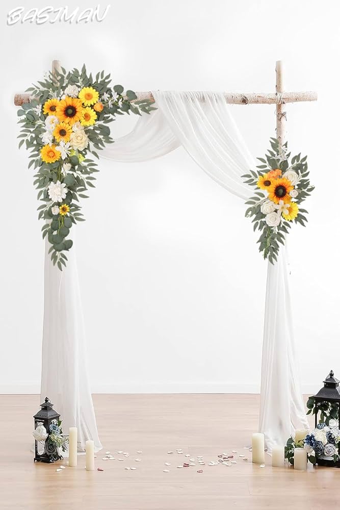 ウェディングアーチフラワー2個の白い牡丹の花飾り薄手のドレープ椅子アーバー結婚式 ウェディングアーチフラワー2個の白い牡丹の花飾り薄手の