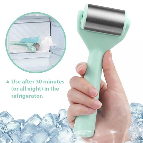 Miniatura 4 de Hilph Rodillo de hielo para cara de metal, rodillo de hielo de acero inoxidable para el cuidado de la piel, rodillo masajeador facial frío para