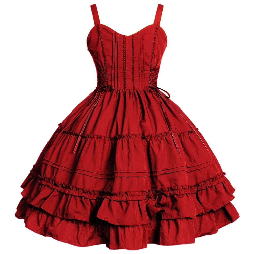 Jeufoin Women's Wine Gothic Lolita Dress Classic Summer Sleeveless Vinage Goth Lolita Dress Plus Size Anime Maid Cosplay Costume, Xxl