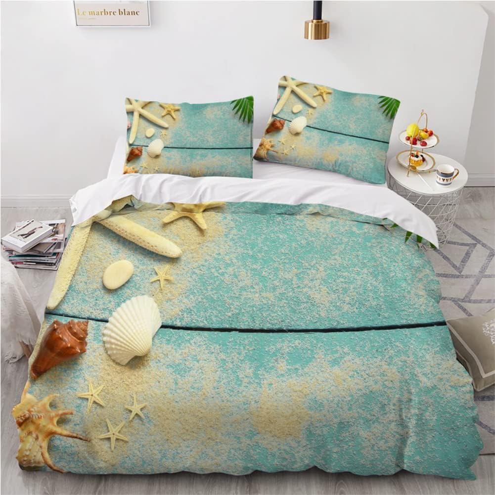 Copripiumino Oceano Con Stampe Marine - Set Microfibra 200x200 Cm Con 2 Federe