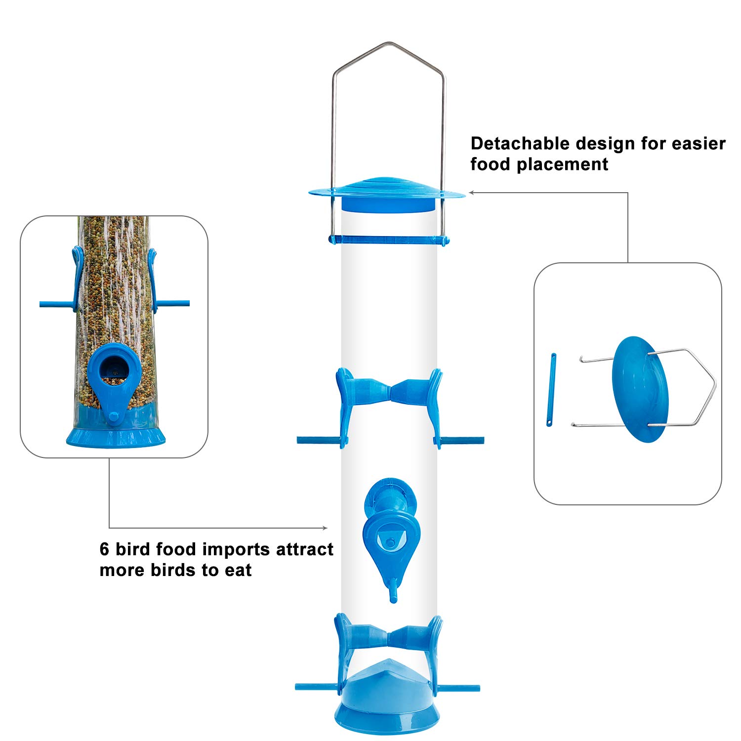 Urban Deco Bird Feeders Hanging Plastic Tube Bird Seed Feeder 6 Ports