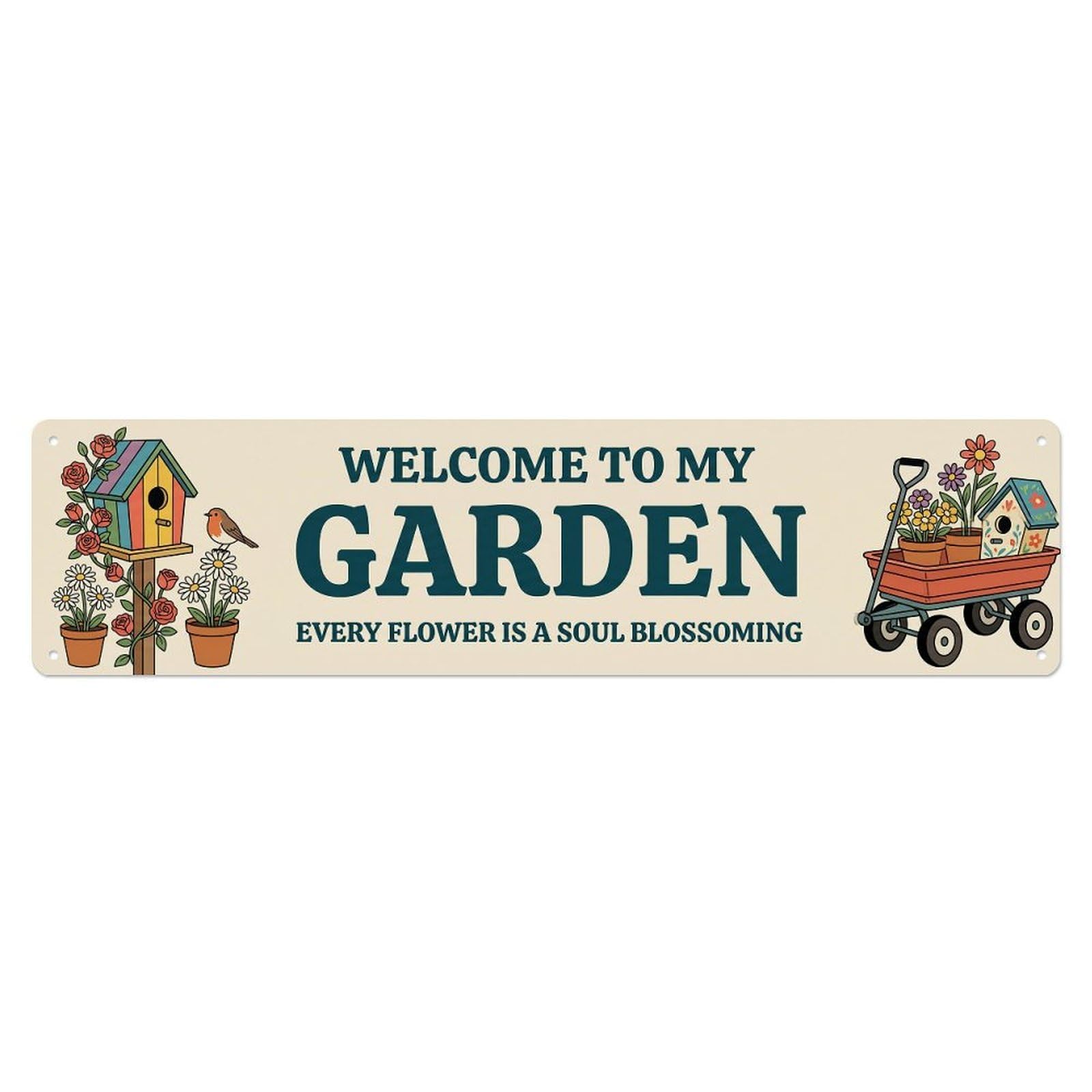 Welcome To My Garden Vintage Birdhouse Floral Metal Tin Sign