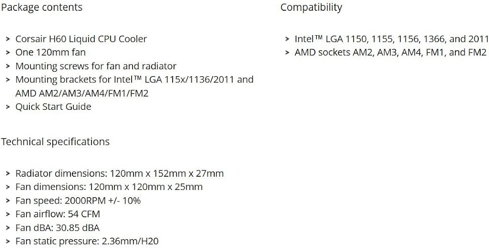 CORSAIR Hydro Series H60 AIO Liquid CPU Cooler, 120mm Radiator, 120mm Fan thumbnail 2