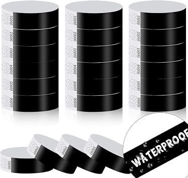300 Pack Paper Wrist Bands for Events Waterproof Wristbands Lightweight Festival Identification Arm Bands Neon Adhesive Event Bracelets for PartyBlack