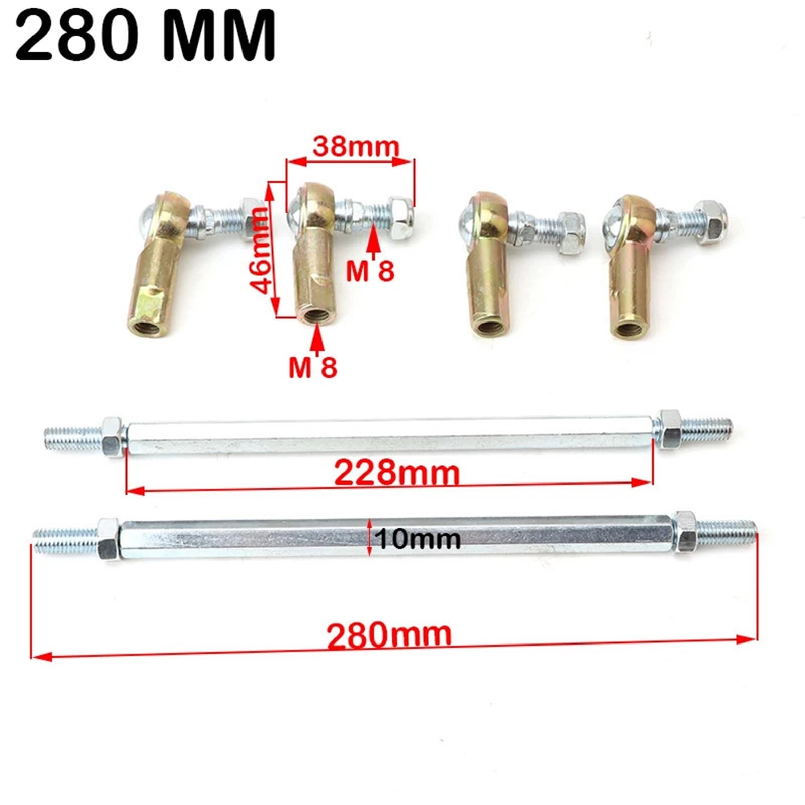 Drążki Kierownicze M8 80mm-280mm zestaw drążków kierowniczych przegub kulowy do 49cc 50cc 2 suwowy elektryczny ATV gokart Buggy skuter(280mm)