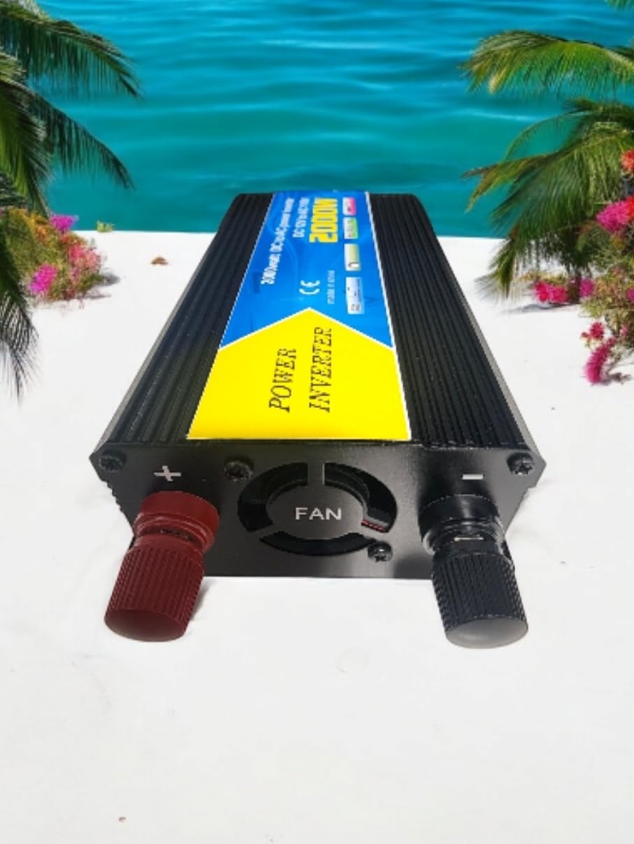 2000W DC to AC High-Power Inverter – 12V to 110V/120V Converter with Dual USB Ports, Dual AC Outlets, Cigarette Lighter Adapter, Battery Cable for Cars, Trucks, RVs, Camping,Home Backup (Black, 2000W)