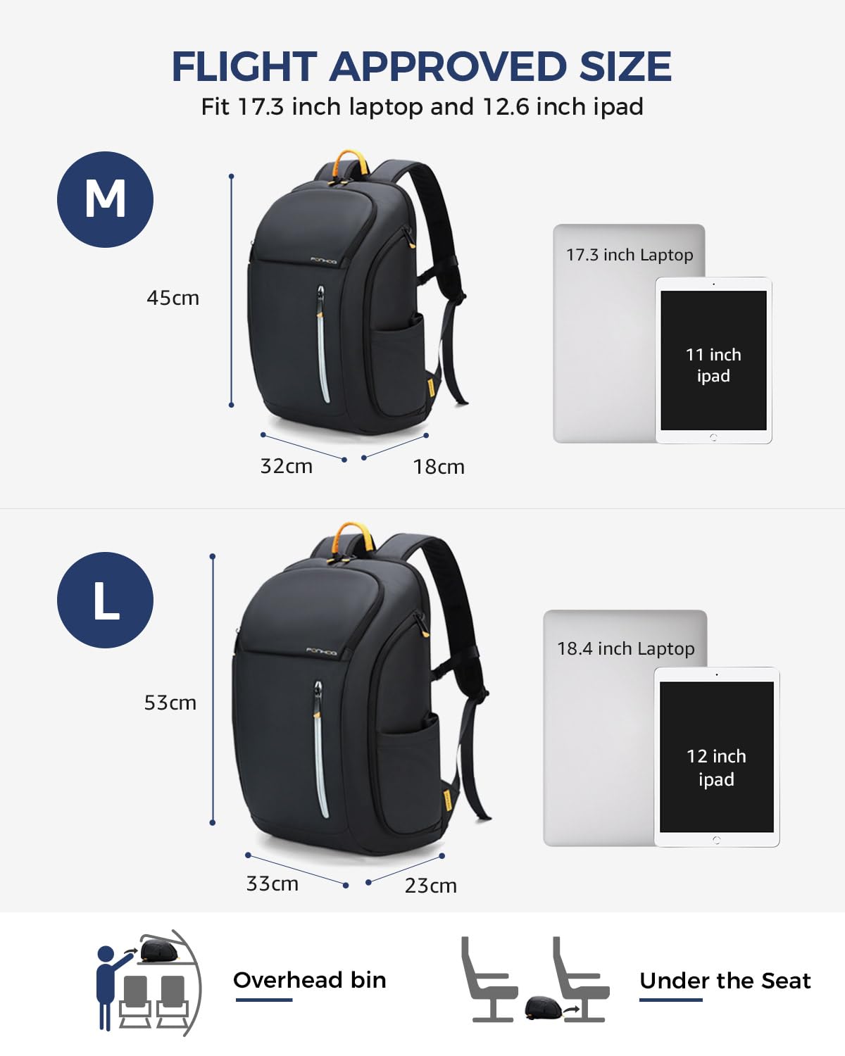 Ponhog Zaino Uomo Porta PC 17 Pollici - Zaino da Viaggio 900D Idrorepellente, Apertura 180° e Design Antifurto, Capacità 30L, Nero