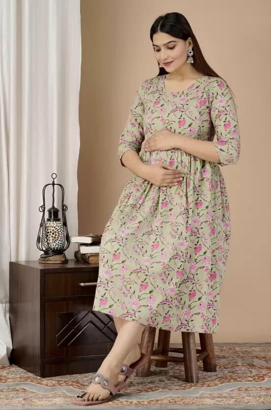 Image of Vijay LAXMI Enterprises Women Maternity Feeding Dress Pregnancy Dress Fit & Flare Western Dress with Zipper