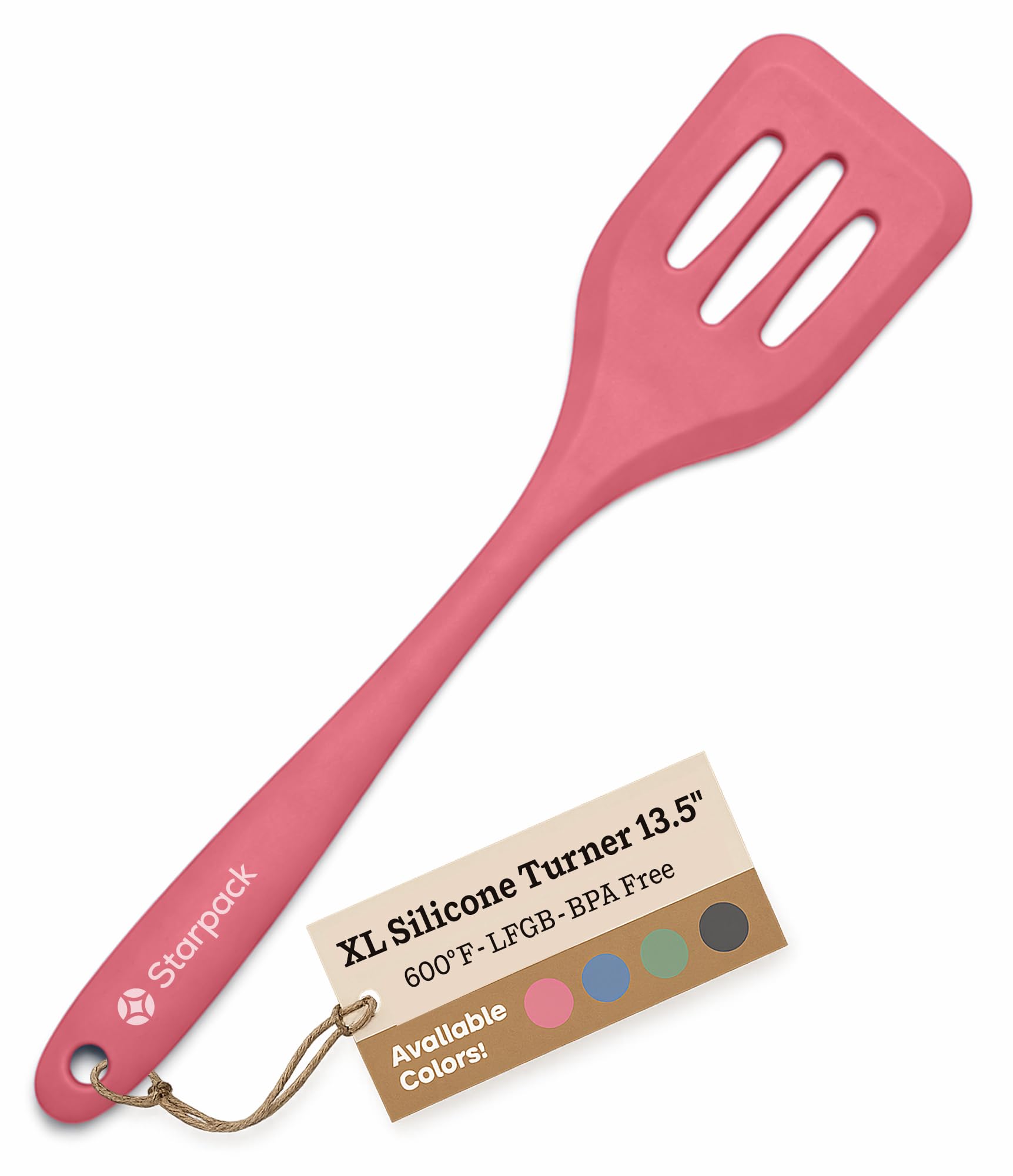 StarPack Premium XL Pfannenwender aus Silikon (34.3 cm), hoch hitzebeständig bis 315 °C, hygienisches einteiliges Design, antihaftbeschichtet, Küchenhelfer für Fisch, Pfannkuchen, Wok (Kirschrot)