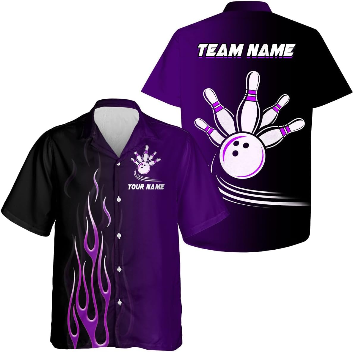 Personalized Bowling Shirts, Bowling Jerseys for Men, Hawaiian Shirt for Men, Black Green Retro Bowlers Hawaiian