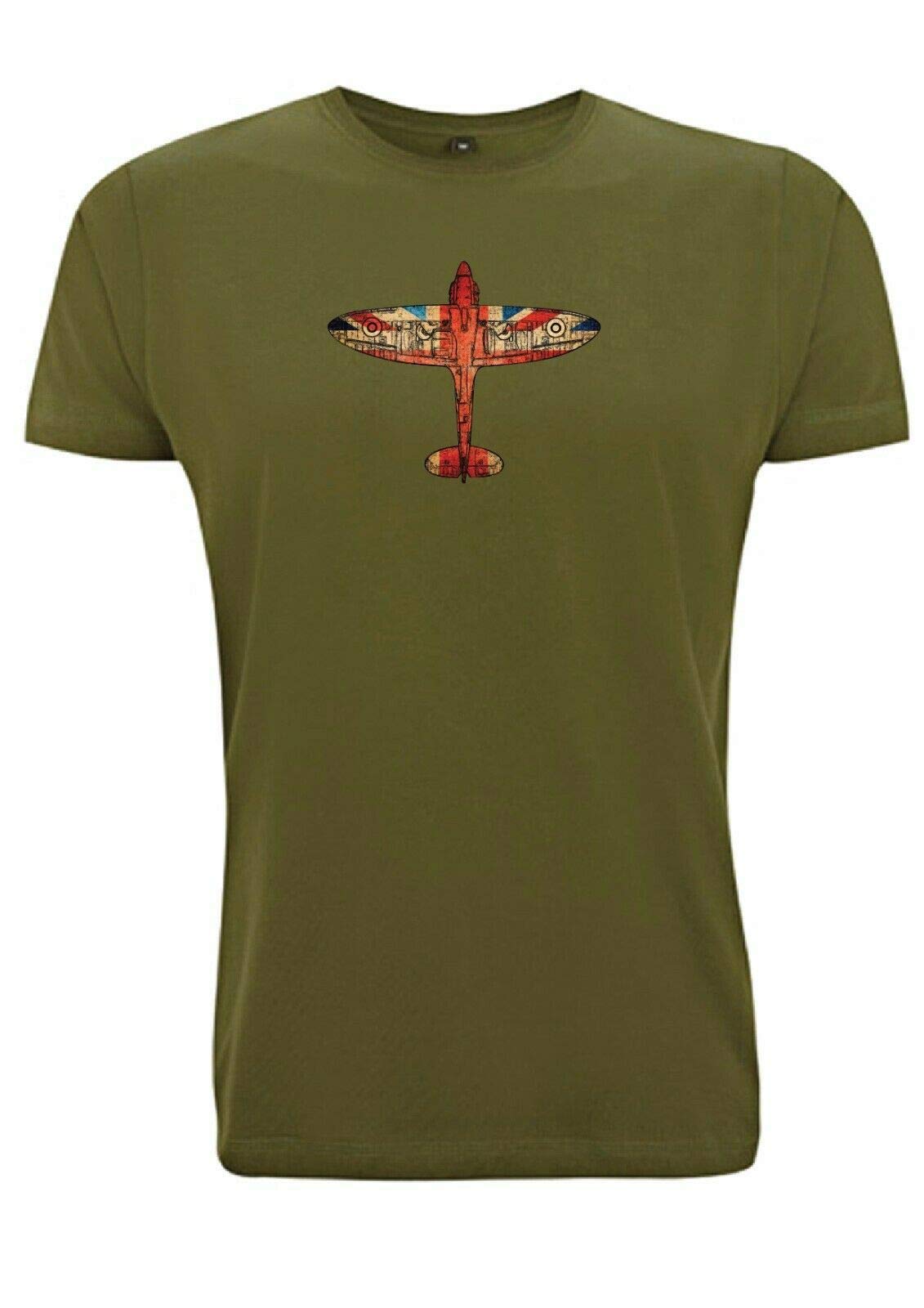 Time 4 Tee Spitfire T Shirt Graphic British Plane WW2 Icon Union Jack UK RAF Army Airplane English Flag Collectable Gift (X Large, Army Green)