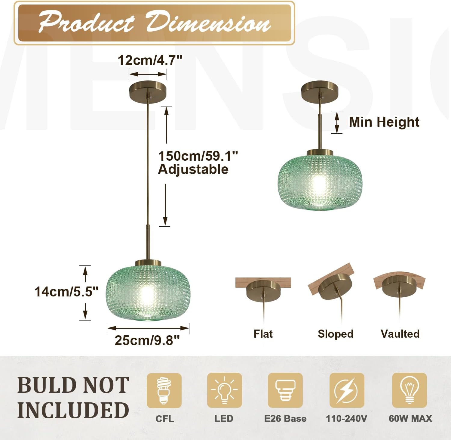 Modern Green Glass Pendant Lights Kitchen Island Lighting 1 Light Brushed Gold Globe Bathroom Pendant Lighting Vintage Adjustable Hanging Light Fixture Nordic Round Ball Pendant Light MPL48D