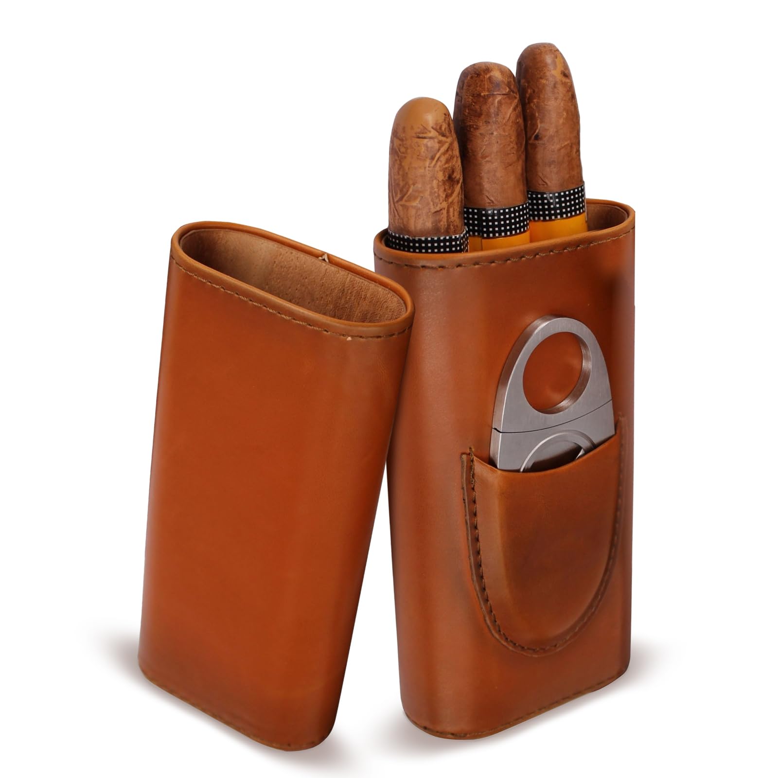 SUNOYA Portasigari Da Viaggio, Humidorsigare Custodia In Pelle con Tagliasigari per 3 Sigari, Regali di Natale per Uomini (Marrone)