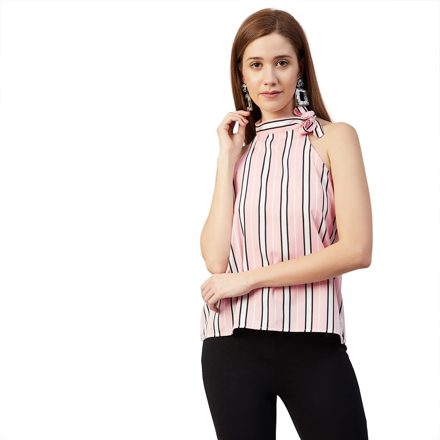 Women Striped Crepe Halter Neck Top-picture-56