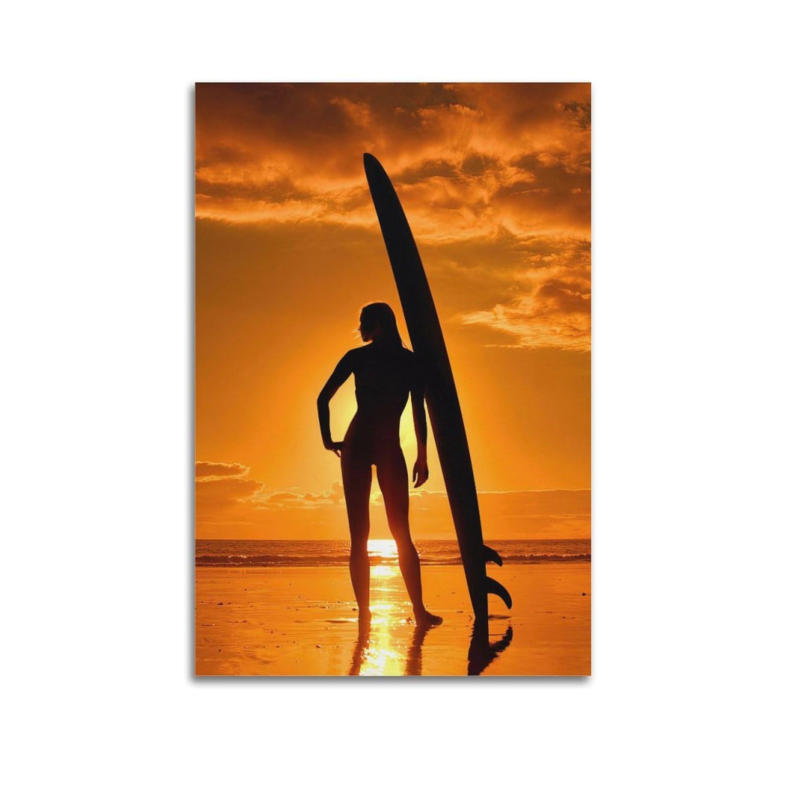 XKUGA Surfing Poster Sports Vintage Beach Sunset Athlete Model Modern Decorative Canvas Prints - Ideal Wall Art for Family, Man Cave, Game Room, Boys & Girls Bedroom 20x30inch(50x75cm)