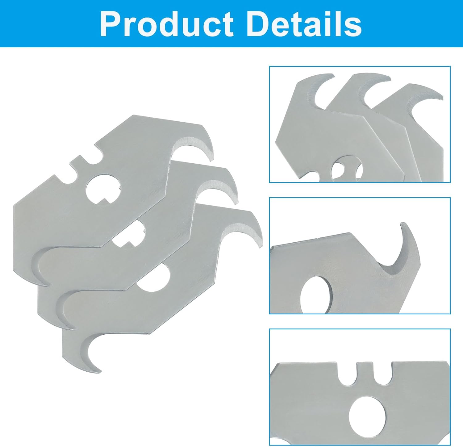 BokWin 30 Pack Hook Blades - Carbon Steel Hook Razor Blades & Curved Knife Blade for Cutting Carpets, Wallpaper, Roofing Materials | Steel Silver Utility Blade with Secure Storage Box