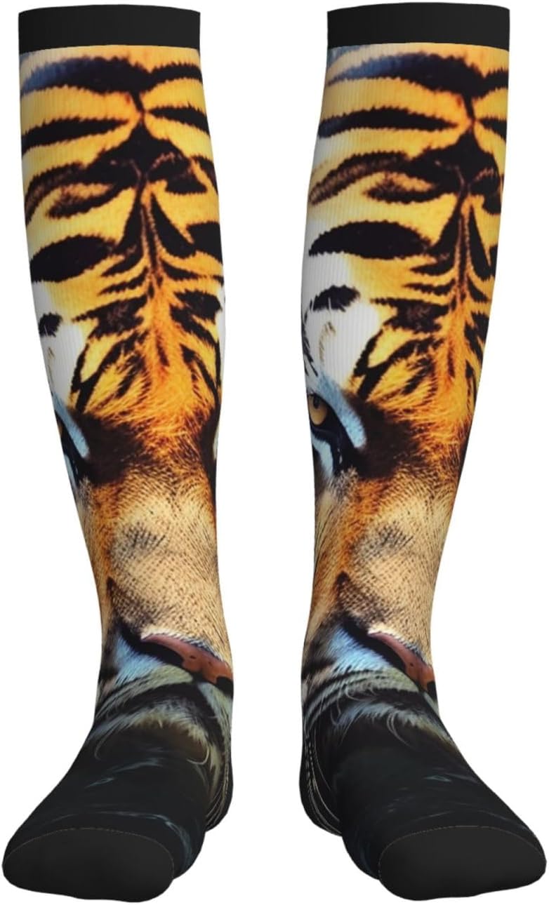 Cool Tiger Compression Socks For Women Men 15-20mmhg Graduated Support Circulation Knee High Socks For Nurses Athletic