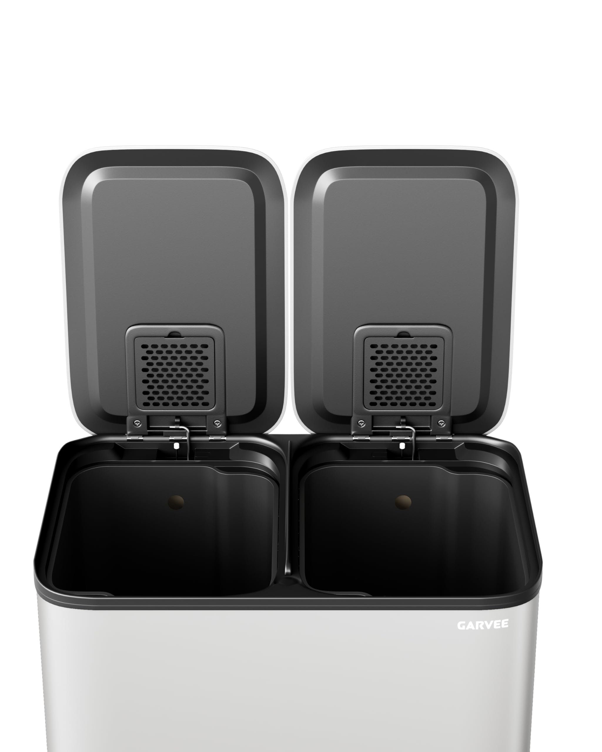Garvee Cubo de Basura Doble de Acero Inoxidable con Pedal 2x15L – Cierre Suave y Silencioso para Cocinas Pequeñas Reciclaje, Blanco