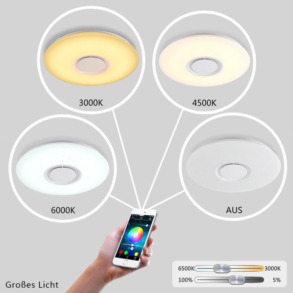 Musik LED Deckenleuchte RGB Dimmbare Bluetooth Lampe 24W mit Telefon APP Steuerung Primitive Acryl Bobby Deckenleuchte Intelligente LED-Lampe