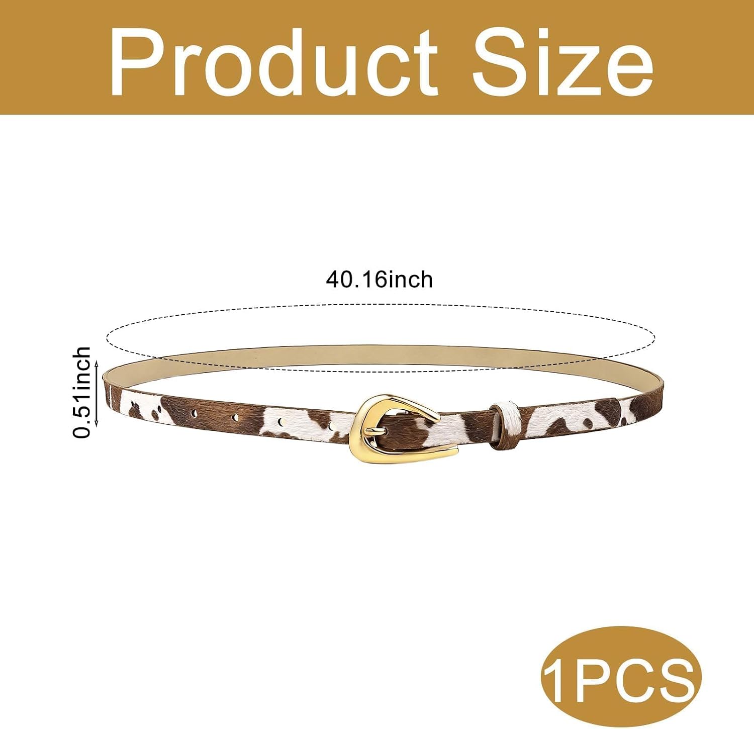 Cow Print Belt for Women - Western Style Faux Leather Waist Belt with Metal Buckle, Trendy Cow Print Belts for Women for Jeans, Dresses and Daily Wear