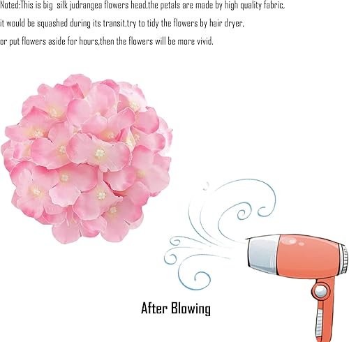 Miniatura 7 de FagusHome 34 piezas de cabezas de hortensias artificiales de seda, cabezas y tallos de hortensias falsas en rosa oscuro para decoración del hogar y