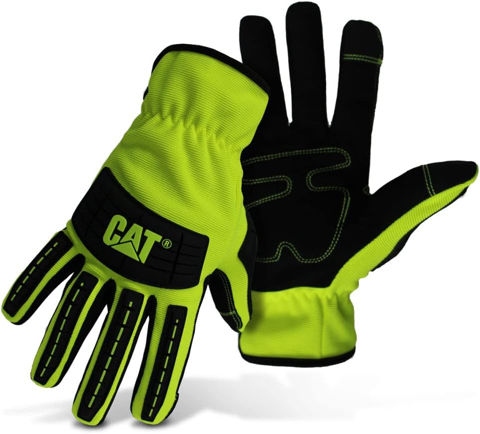 CAT Unisex Adult Safety Work Gloves With Molded Knuckle & Finger, Spandex Back, Open Cuff