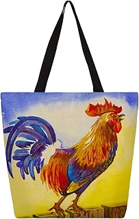 Sacola de lona para mulheres aquarela animal galo grande sacolas para homens com bolsos sacolas de compras resistentes sacolas de compras reutilizáveis, bolsa de ombro casual para escola, trabalho, praia, Multicor