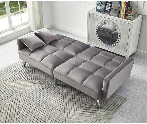 Miniatura 7 de Legend Vansen Futón convertible de tela de terciopelo de 80 pulgadas con dos almohadas, sofá cama con 3 respaldos ajustables, sofá cama grande para