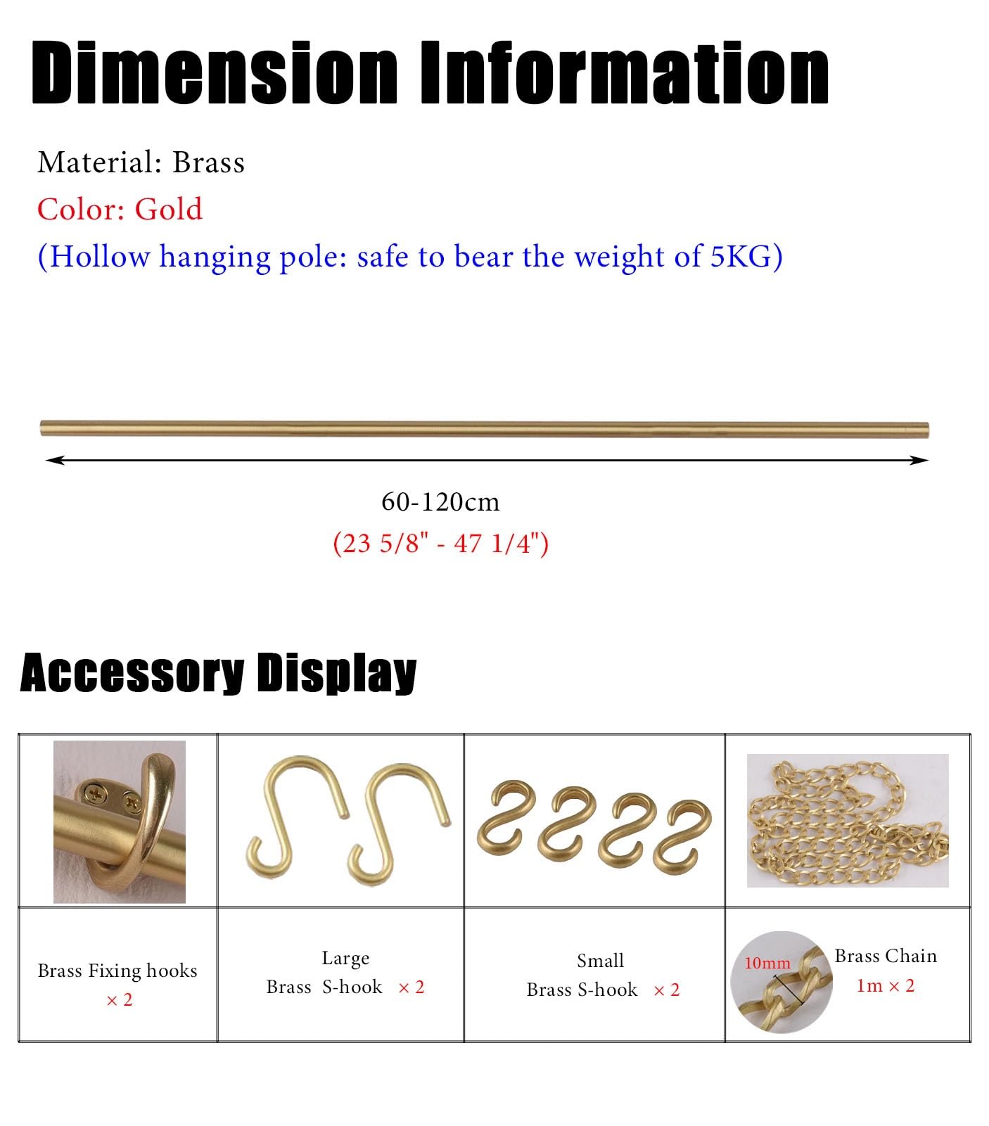 Generisch Bilderschienen-Aufhängesystem aus Messing – Antike Kettenschiene für Wandkunst, verstellbare Galeriestange für Fotos und Rahmen, ideal für Zuhause, Villa, Museum (95 cm)