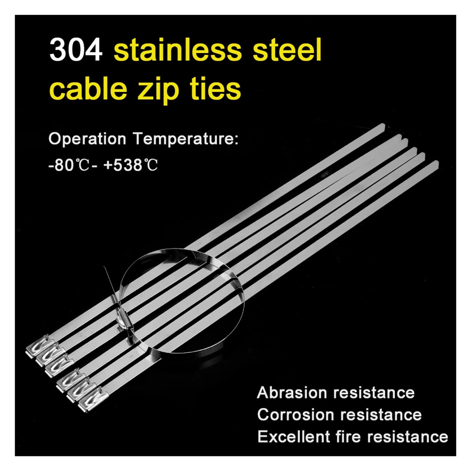 RWRAPS Edelstahl-Kabelbinder, Metall-Auspuffbinder, 4,6 mm Breite, selbstsichernder Kabelbinder, 100 Stück/Set (Farbe: Silber, Größe: 4,6 x 200 mm) (Silber 4,6 x 200 mm)