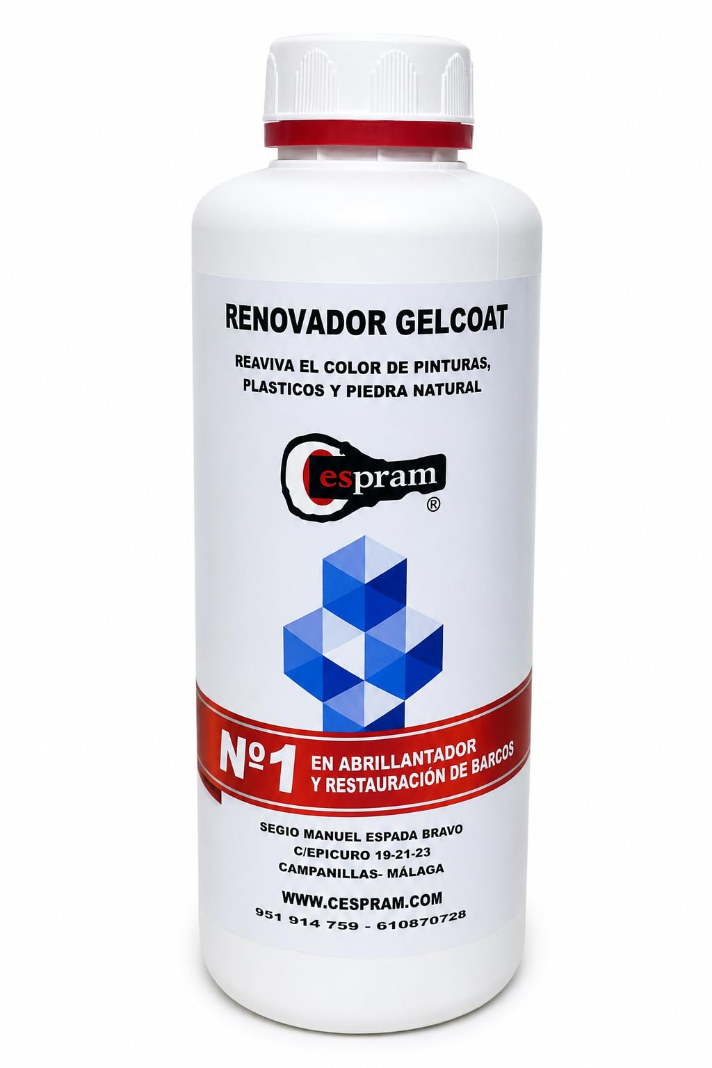 Gelcoat - Abrillantador y Restaurador 1 L - Reaviva el Color y el Brillo de Barcos, Fibra de Vidrio, Plásticos y Pintura sin Pulir - Aplicación con Trapo, Efecto Duradero