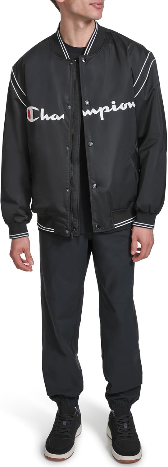 Champion Men's Satin Varsity Bomber Jacket With Logo - Image 2