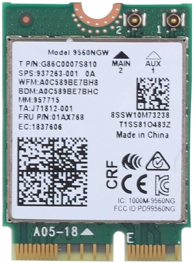 WiFi Card for Intel 9560AC NGW, Wireless 1730Mbps 2.4G/5G Dual Band Bluetooth 5.0 Network Card for Samsung/Dell/Sony/ACER/ISUS/MSI/Clevo/Terransforce/Hasee (Wi-Fi 5 M.2 CNVio, AC9560NGW)