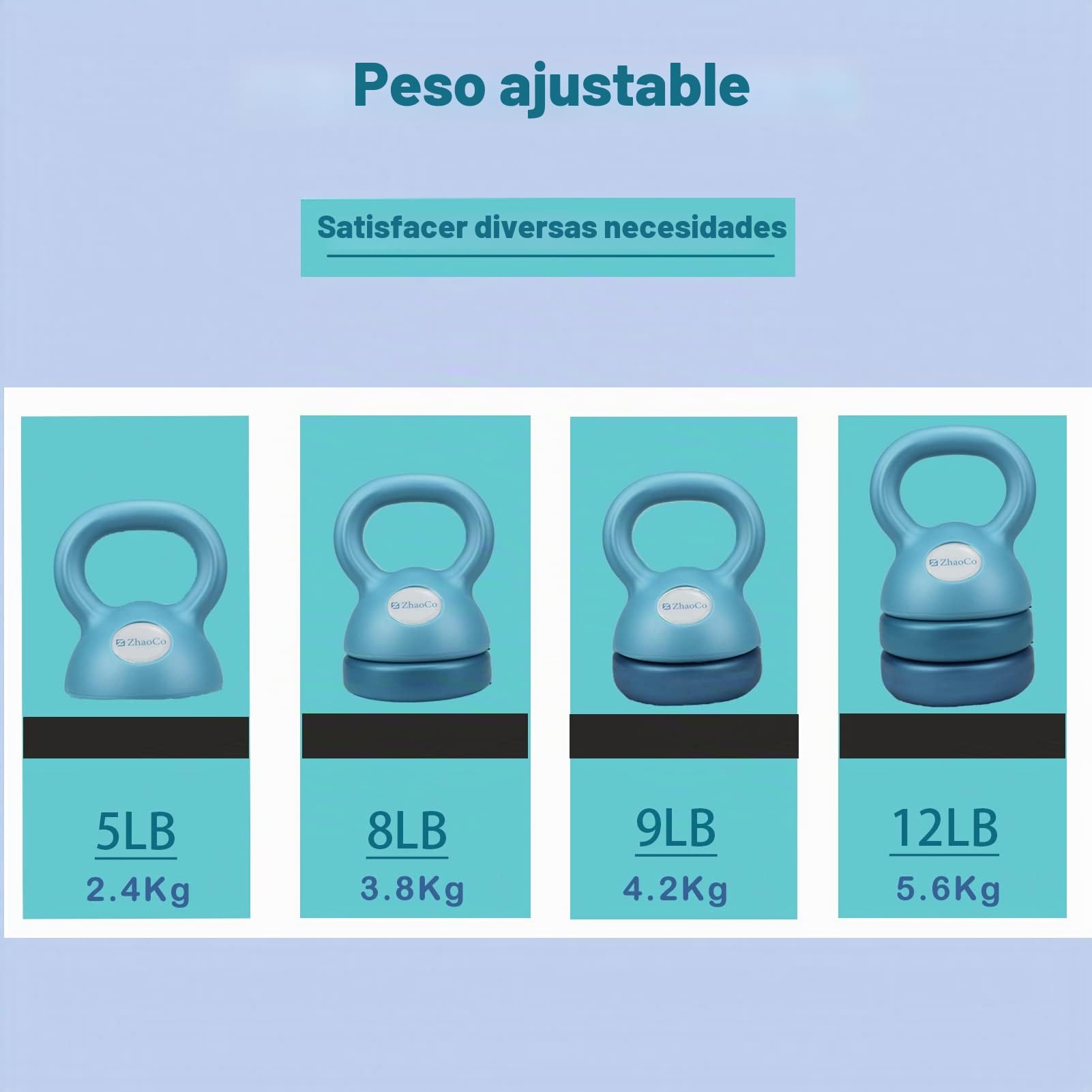ZhaoCo Pesa Rusa para Mujer, Pesas Ajustables de Kettlebell de 5 lbs (2,2kg), 8 lbs (3,6kg), 9 lbs (4kg), 12 lbs (5,4kg), Pesa Rusa de Carga Variable para el hogar y el Gimnasio