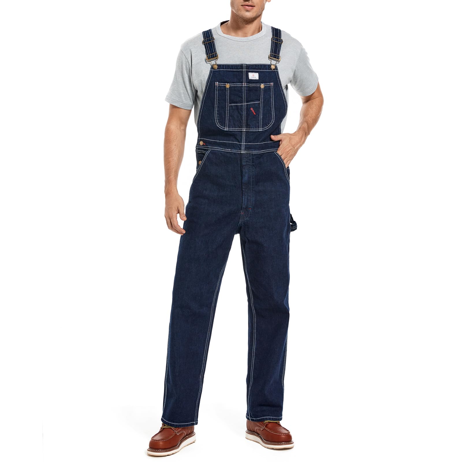 HISEA Men's Denim Bib Overalls, Men's Overalls Workwear with Adjustable Straps and Convenient Tool Pockets