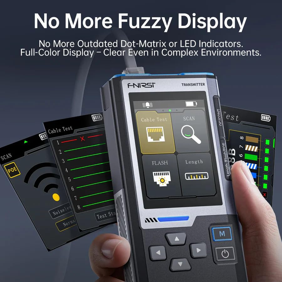 FNRSI LPM-10A Multifunction Network Cable Tester Anti-Interference Line Finder POE Test NCV Monitoring High Definition Screen Length Measurement RJ45 Port Flashing 4