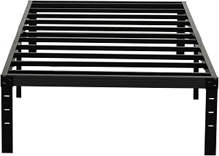 Wulanos Twin Size Bed Frame, 3500lbs Heavy Duty Metal Platform with Steel Slats Support, No Box Spring Needed, 14 inches high Bedframe with Ample Storage, Sturdy and Noise-Free, Black