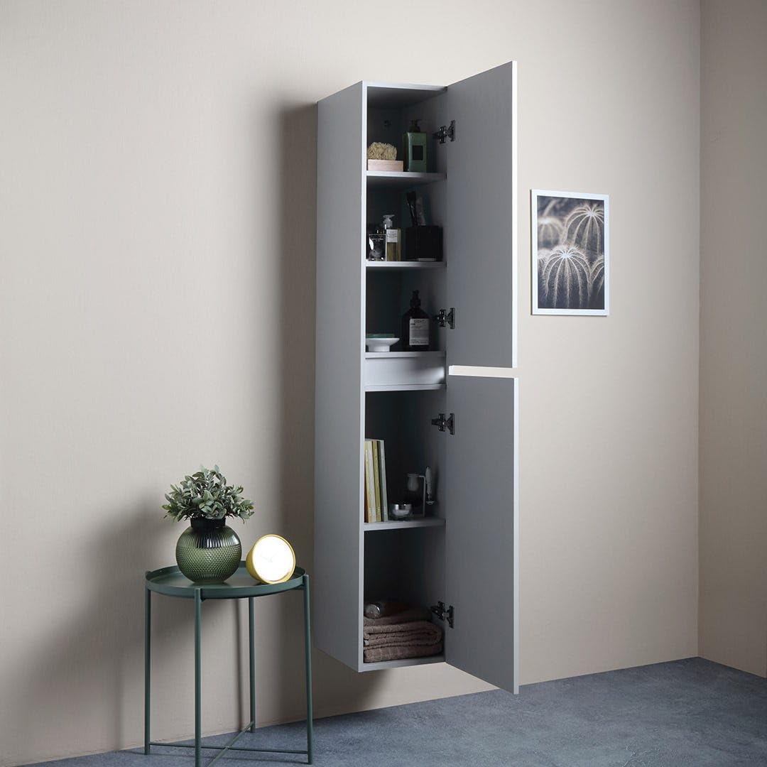 Kiamami Valentina - Columna de baño suspendida con 2 Puertas en Blanco Bosco de 30x170 cm