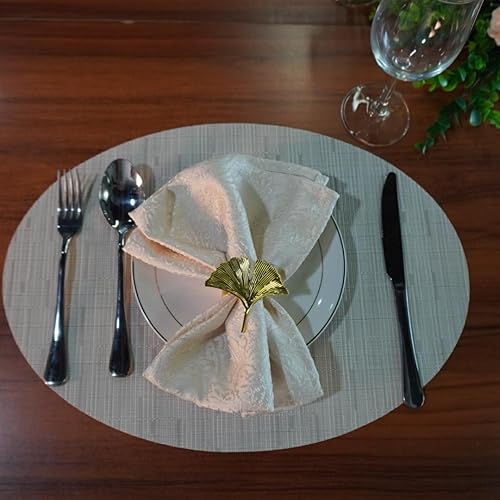 Miniatura 8 de Juego de 6 manteles individuales de vinilo tejido ovalado de bambú de imitación rojo A, resistentes al calor, lavables para mesa de cocina, color